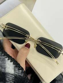 1 pieza Gafas de moda con montura metálica y lentes cuadradas pequeñas estilo coreano Y2K Grunge 2026 para mujer, gafas de protección con patillas, gafas para estilizar el rostro para uso diario, vacaciones en la playa o sesiones de fotos - Multicolor - Ver 5