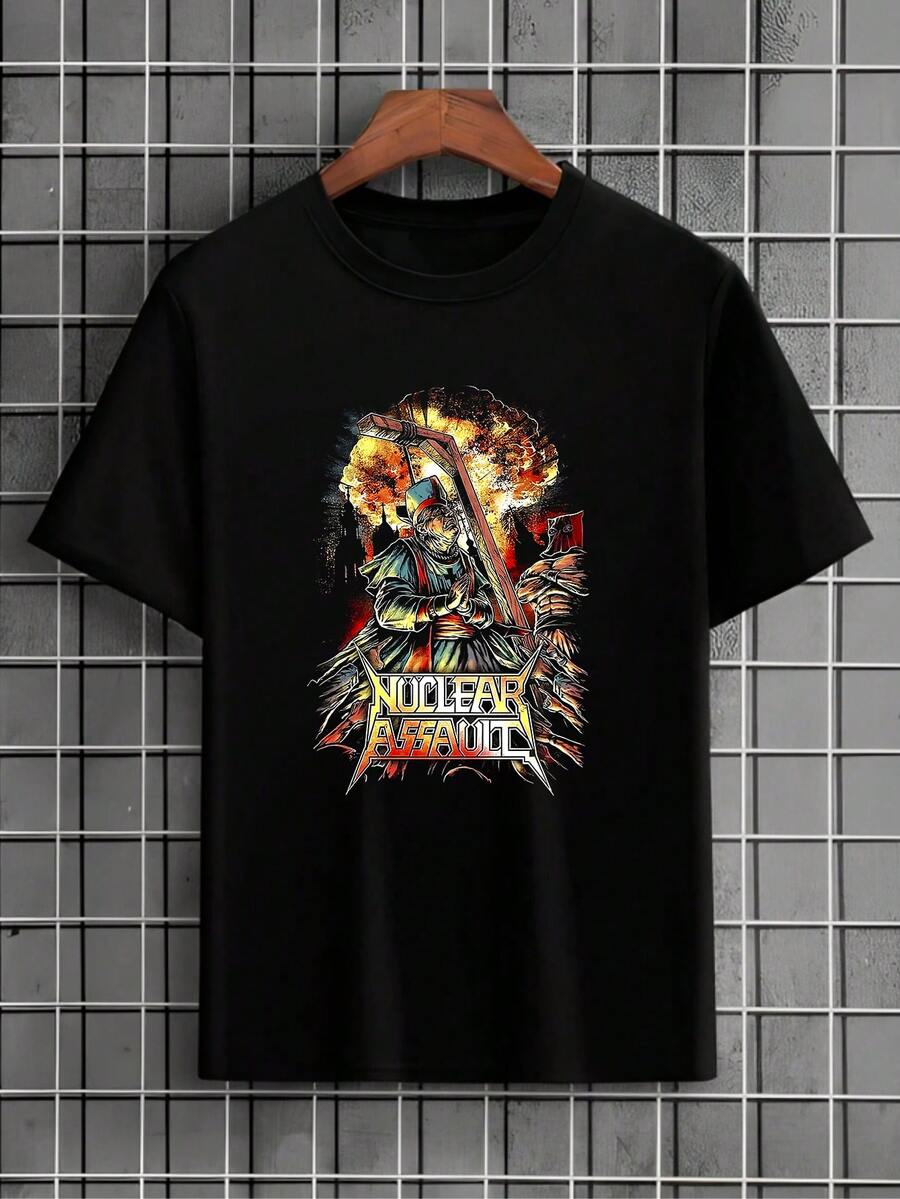 Camiseta Banda de Rock Nuclear Assault Thrash Metal Camisa Blusa Unissex Masculino Feminino 100% Algodão Top Premium Streetwear Lançamento Envio Imediato Varias Cores!! Plus Size - Preto - Visão 1