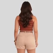 Women's Striped Cotton Tank Top - Rỉ Nâu - Xem 3