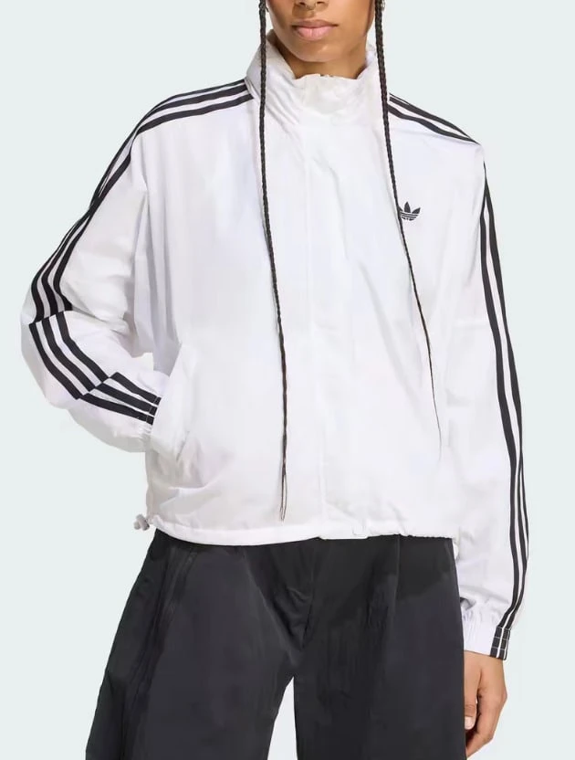 Jaket olahraga lengan panjang klasik tiga garis logo adidas Originals, wanita, putih. - Putih - View 1