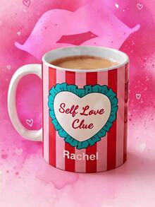 1pc Custom Valentine's Day Themed Name Mug Personalized Ceramic Coffee Mug With Custom Name Print Romantic Heart Style Design Cute Stripe Pattern Daily Drinkware Cup - Valentine's Day Style 1 - View 4