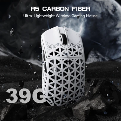 ATTACK SHARK R5Ultra 8K Carbon Fiber Wireless Gaming Mouse With 42000 DPI -PAW3950 MAX Sensor -39g Ultra-Lightweight-Nordic 52840 MCU Chip-Wired/BT/2.4GHz Wireless Programmable Mouse For PC