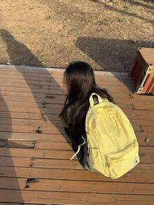 Converse Brand Logo Large Capacity Zipper Opening Polyester Backpack, Student Bag, Bookbag, Medium Size, Yellow - Yellow - View 10
