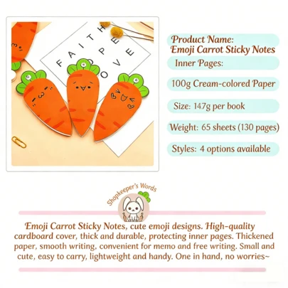 4pcs/260 Creative Spiral Notepad Carrot Portable Notepad Blank Word Book Card