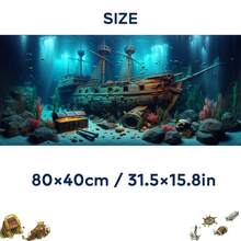 沉船水族馆背景画,海洋宝藏骷髅主题水族馆贴纸,水下探险主题,高清材质,逼真场景,水族馆/海龟缸装饰贴纸,水族馆景观装饰,营造神秘水下氛围 - A - 查看 11