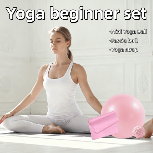 Yoga & Fitness Set - Stretching Band, Massage Ball & Exercise Ball For Home Workouts | Pink Green Purple Exercise Equipment For Pilates & Flexibility Training | All-In-One Portable Gym Kit