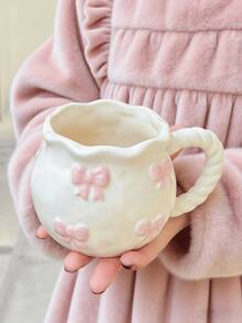 1 件不对称粉色蝴蝶结马克杯，手工制作的 Ins 风格 3D 蝴蝶结牛奶杯、咖啡杯，适用于餐厅、客厅、咖啡厅、礼物 - 小粉蝴蝶結杯 - 查看 4