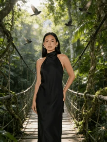 Women Scarf Maxi Dress Silk Halter Tie Up Backless Bodycon Dress Cowl Back Draped Party Wedding Dresses - 黑色 - 查看 2