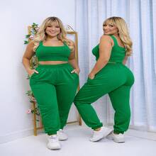 Conjunto Feminino Moderno Jogger + Cropped – Ref. 02 | P/M/G/GG/G1 - VERDE FOLHA - Visão 2