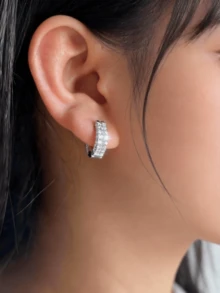 Cubic Zirconia Decorative Earrings, Gift For Friends - Silver - View 2