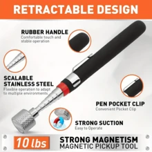 三件套磁性拾取工具套装 - 伸缩式 7-30.5 英寸和 5-25 英寸柔性拾取器，配有高强度磁铁和耐用塑料手柄，适用于汽车维修、在狭小空间拾取螺丝，专业紧凑型机械师工具包 - A - 查看 6