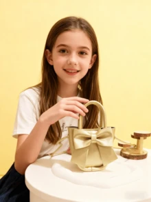 Kids New Bow Handbag Fashionable Coin Purse PU Leather Bag Gift Holiday Princess Girls Crossbody Bag, White, Black, Purple, Black, Yellow, Red, Gold, Silver Mini Bag - Multicolor - View 2