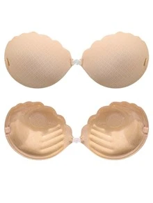 2片加厚隐形聚拢文胸，女士无背无肩带文胸，无缝自粘硅胶胸贴，适合搭配婚纱，可重复使用，四季通用隐形无背文胸 - 彩色 - 查看 15