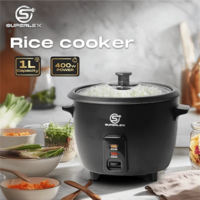 SUPERLEX 400W Electric Rice Cooke,1LMulti-Function Cooking Pot, Electric Hot Potr, With Non-Stick Coating, With Heat Preservation Function,Suitable For Home Kitchens, Stew Pots And Slow Cookers Can Easily Cook Corn Soup, Mixed Stews, Beef Broth And Pork Rib Soup, Health Porridge, And Dessert Soup
