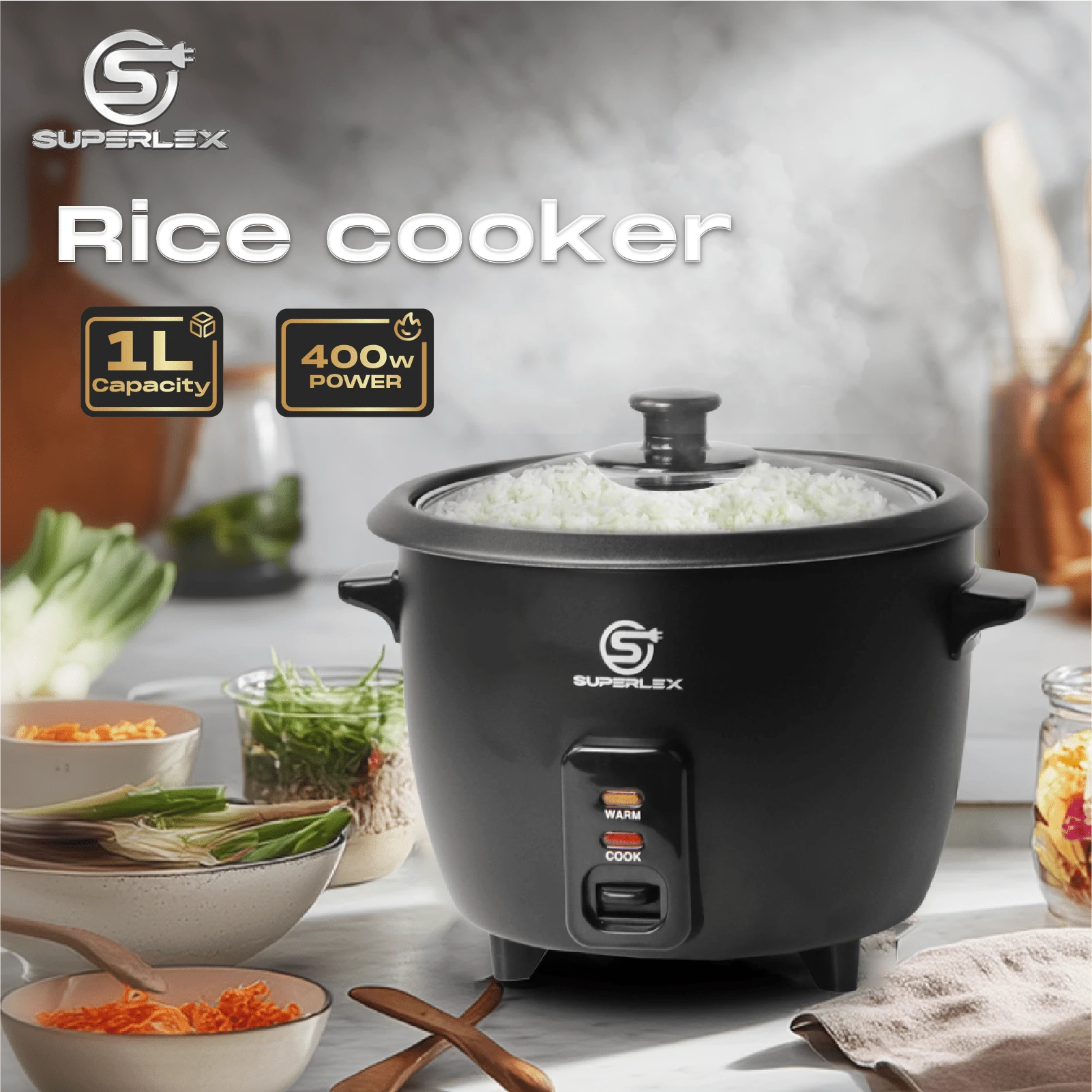 SUPERLEX Electric Rice Cooker With Measuring Cup, Removable Non Stick Bowl, Keep Warm, Detachable Power Cord, 450W 1L - View 1