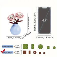 1pc/846pcs Artificial Everlasting Flowers Succulent Plants Handmade Flower Bouquets DIY Lily/Chrysanthemum/Rose/Hibiscus/Peony/Sunflower/Tulip/Gardenia 3D Puzzle Assembly Building Blocks Model Home Decor Desktop Ornaments, Mother's Day/Birthday Gift - Multicolor - View 11