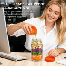 1个侧开式防漏盖沙拉罐，可重复使用，带独立调料盒隔层，适用于沙拉、酱汁、汤、三明治，可用于微波炉、洗碗机、冰箱密封沙拉容器，适用于备餐、午餐、晚餐、办公室和外卖。 - 彩色 - 查看 9