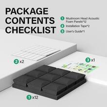 OSITE SKY [12pcs] High Density Acoustic Panels - 12x12x2 Inches, For Gaming Room, Office, Home Theater, With Double-Sided Adhesive, Mushroom Acoustic Foam Material (Black/White/Gray/Blue) - 12 Pcs (Comes With Tapes) - View 8