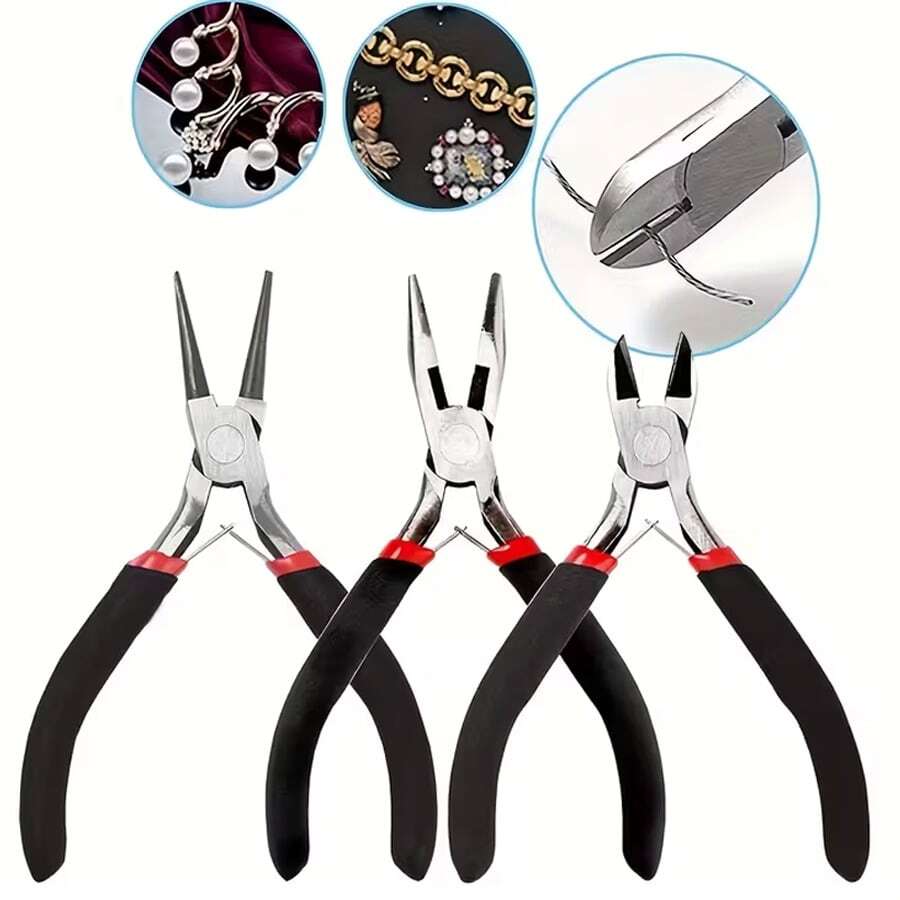 3pcs/1pc Precision Jewelry Pliers Set - Diagonal Pliers + Round Nose Pliers + Pointed Nose Pliers, Multi-Function Precision Pliers (With Wire Stripping Function, Handmade Jewelry Making, Beading And Flat Wire Processing Tools), Suitable For DIY Crafting And Repair - Pink - View 1