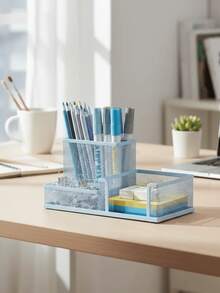 3 Compartment Pen Organizer Pencil Office Desk Storage Holder Stationery Decoration - 金屬3隔間淺藍色 - 查看 5