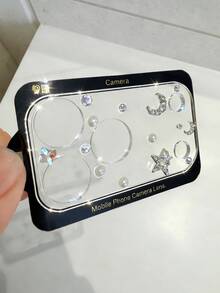 Luxury Sparkling Crystal Star & Moon Camera Lens Protector Film For IPhone 17 Pro Max/17 Pro, Fashionable Clear Tempered Glass Screen Protector Accessory - Stars and Moon - View 4