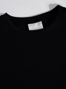 Áo nỉ cổ tròn unisex, kiểu dáng thường ngày, thích hợp mặc đi học, đi làm, hoặc mặc đôi, phong cách đa năng dễ phối đồ. - màu đen - Xem 3