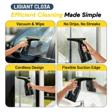 LIGIANT Window Vacuum Cleaner, 60 Mins Runtime, 280mm Nozzle, Lightweight 700g, Spray Bottle With Microfibre Cloths, Type-C Charging, Cordless Window Vac For Window, Tile, Mirror And Shower - Yellow - View 3