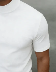 GRDR Men's Fashionable Versatile Mock Neck T-Shirt - Minimalist Casual Daily Short Sleeve - White - View 4