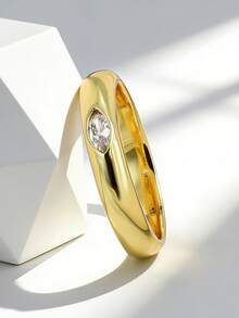 Charm-In Women's Gold Plated Marquise Zirconia Dome Ring Minimalist & Elegant Daily Wear Jewelry Band Perfect Gift For Her On Birthday, Anniversary & Valentine's Day - Gold - View 4