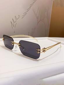 1 pieza Gafas de moda con montura metálica y lentes cuadradas pequeñas estilo coreano Y2K Grunge 2026 para mujer, gafas de protección con patillas, gafas para estilizar el rostro para uso diario, vacaciones en la playa o sesiones de fotos - Multicolor - Ver 9