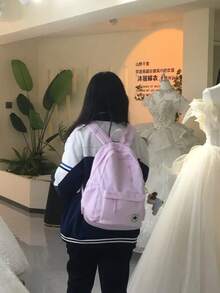 Mochila de poliéster con cierre de cremallera y gran capacidad con logo de marca Converse, bolsa de estudiante, mochila, tamaño mediano, color morado - Morado - Ver 9