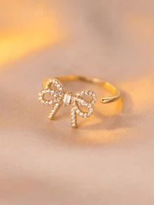 1pc Cubic Zirconia Bow Ring, Suitable For Wedding Occasions - A - View 1