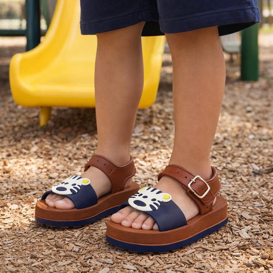 Sandália Papete Infantil Masculino Menino Com Fivela Animais Confortável Leve Fofo - Zebrinha - Visão 1