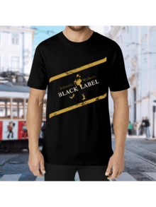 Johnnie Walker Black Labe Men's Cotton Crew Neck Short Sleeve T-Shirt Casual Soft Breathable Basic Tee Everyday Comfort Fit - 黑色 - 查看 13