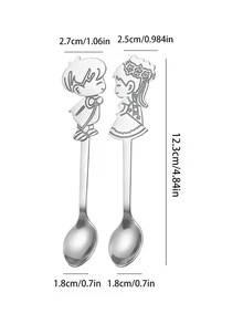 2/4pcs Stainless Steel Dessert Spoons, Cute Cartoon Handle Spoons - Silver - View 2