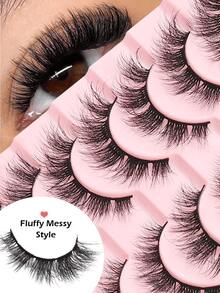 10 Pairs Of Transparent Russian-Style Curly Natural False Eyelashes, D-Shaped Curly And Long, Imitation Fur Eyelashes, 16mm Curly, Natural Style, False Eyelash Set, Cat-Eye Style With Extended Tail, Suitable For Beginners, Daily Use, DIY At Home - Fluffy Lashes - View 6