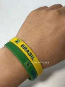 Kit With 4 Brazil Silicone Bracelets (2 Pairs) – Green And Yellow, Unisex - A - 查看 7