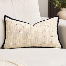 1 buah Sarung Bantal Dekoratif Bergaris Chenille, Tanpa Isian Bantal, Sarung Bantal Dekorasi Warna Dopamin Modern yang Sangat Lembut untuk Rumah, Sofa, Cocok untuk Semua Musim, Juga Dapat Digunakan Sebagai Hadiah. - Putih dengan garis-garis - View 4