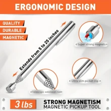 三件套磁性拾取工具套装 - 伸缩式 7-30.5 英寸和 5-25 英寸柔性拾取器，配有高强度磁铁和耐用塑料手柄，适用于汽车维修、在狭小空间拾取螺丝，专业紧凑型机械师工具包 - A - 查看 5