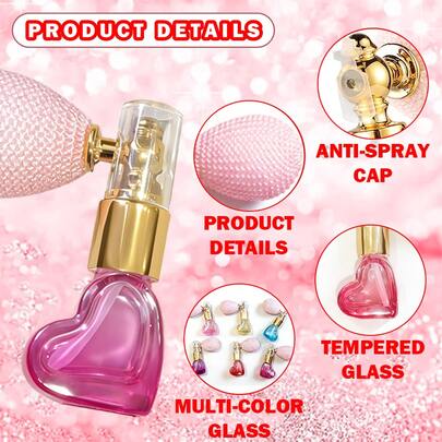 1pc Refillable Glitter Powder Perfume Spray Bottle (DIY Refill Bottle) (Purple, Blue), Heart-Shaped Refill Bottle, Pressing Spray Perfume Bottle, Portable Pearlescent Makeup Mist, Convenient To Carry, Holiday Gift