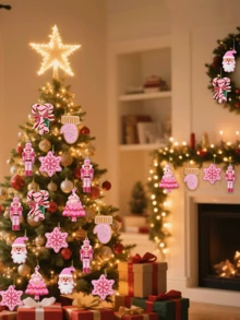 16/20件粉色姜饼人和圣诞树装饰品，圣诞装饰品，圣诞树装饰套装，适用于圣诞树装饰、圣诞派对、家居装饰、婚礼、商店橱窗、室内外装饰 - 彩色 - 查看 5