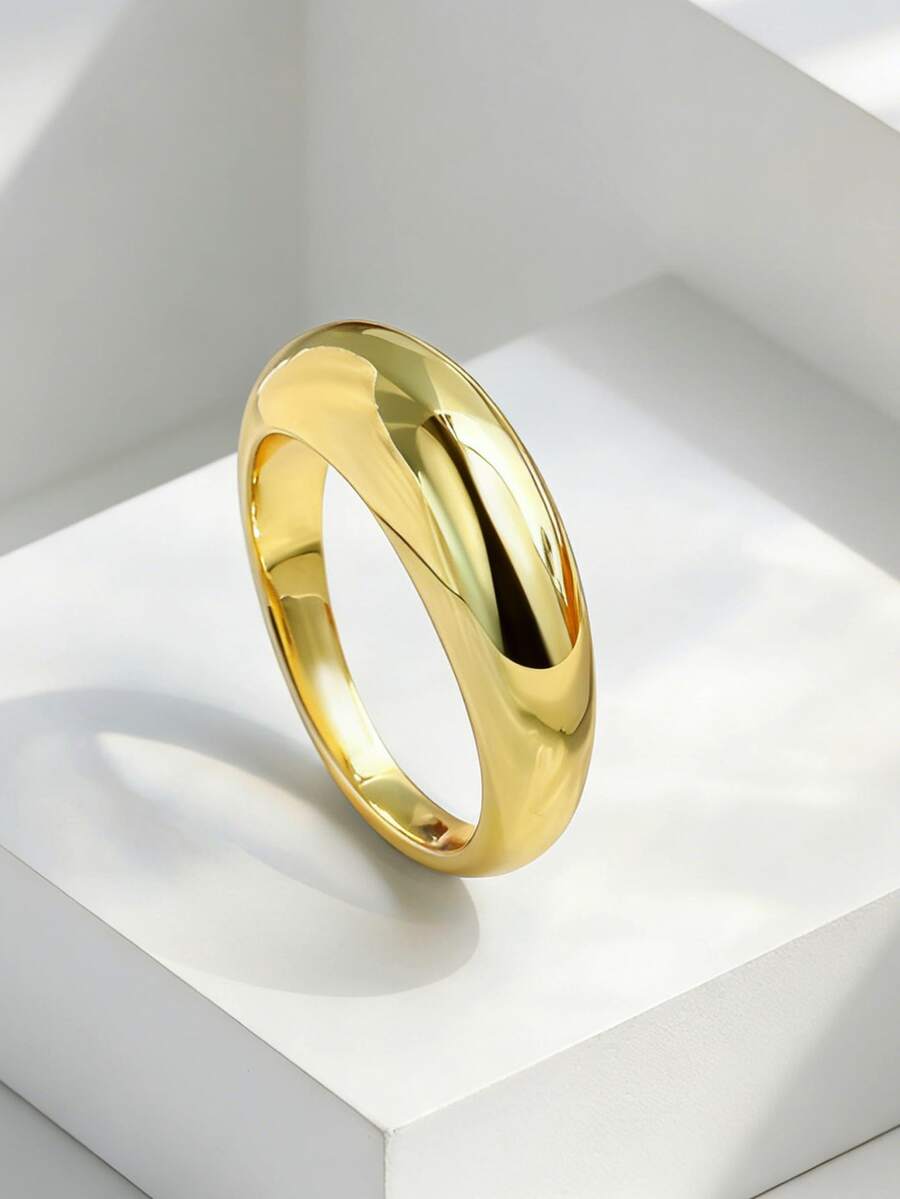 Charm-In Women's Gold Plated Smooth Dome Ring - Minimalist & Polished Daily Wear Jewelry, Ideal Gift For Her On Birthday, Anniversary & Everyday Gifting - Gold - View 1