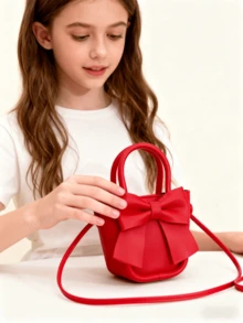 Kids New Bow Handbag Fashionable Coin Purse PU Leather Bag Gift Holiday Princess Girls Crossbody Bag, White, Black, Purple, Black, Yellow, Red, Gold, Silver Mini Bag - Multicolor - View 14