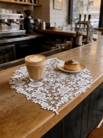 一件装，白色蕾丝桌旗，精致机织花卉图案涤纶桌布，四季皆宜。桌旗，现代桌旗，餐桌中心装饰，现代餐桌中心装饰，早餐餐垫，家具装饰垫，情人节，情人节装饰品。非常适合装饰餐桌、梳妆台。