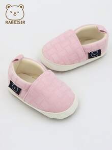 RABEISIR 婴儿学步鞋，粉色几何图案布面，套脚式，柔软舒适，春秋季 - 粉色 - 查看 4