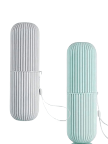 1pc Portable Makeup Brush Holder, Travel Toothbrush Case, Pen Holder Set, Multi-Function Covered Wash Cup, Vertical Striped Compact Travel Organizer Box For Toothbrush, Toothpaste, Lipstick, Makeup Brushes And More,Room Decor - Pink - View 18