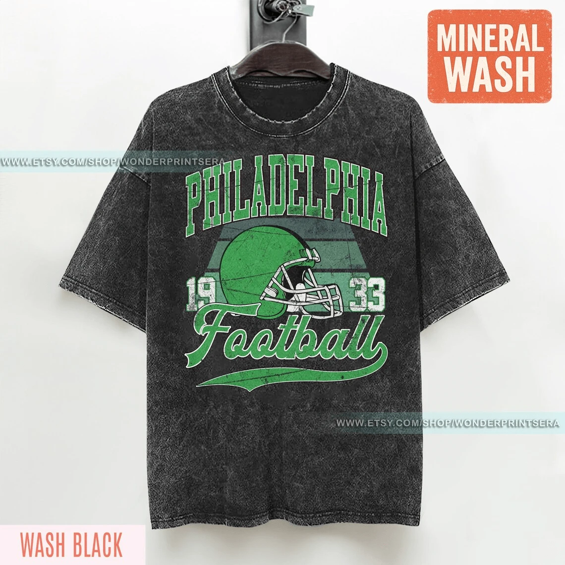 Philadelphia Football Vintage Style Mineral Wash T-Shirt,Philadelphia Football Hirt,Football Hirt, Philadelphia Retro Crewneck FSE4 - màu đen - Xem 1