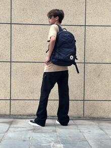 Mochila de poliéster con gran capacidad, apertura con cremallera y logo de la marca Converse, bolsa de estudiante, mochila, tamaño mediano, azul marino - azul real - Ver 9