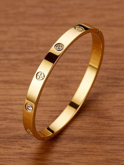 1pc Fashionable Titanium Steel Cross Zirconia Bracelet, Suitable For Women And Couples For Daily Wear And Dates