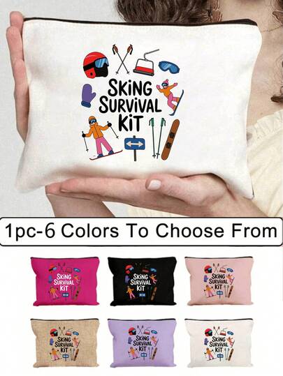 滑雪主题化妆品收纳包 - 轻便拉链化妆包，可折叠旅行收纳包